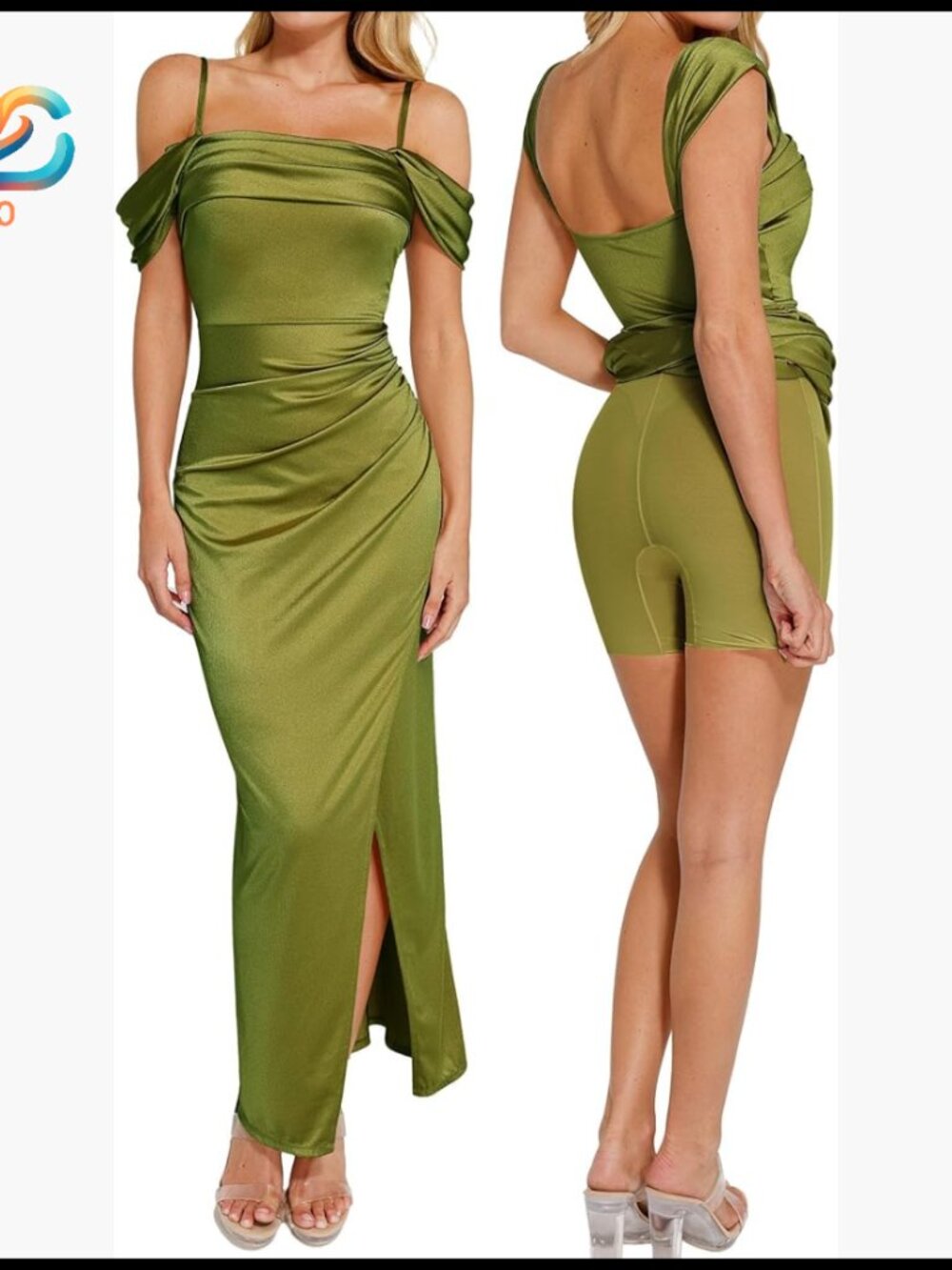 Maxi Dress With Built-In Shapewear, Off Shoulder, High Slit, Formal Cocktail